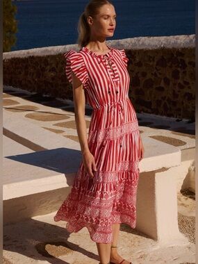 NWT Oliphant CINCHED FLIRTY MIDI-SANTORINI RED size XXS